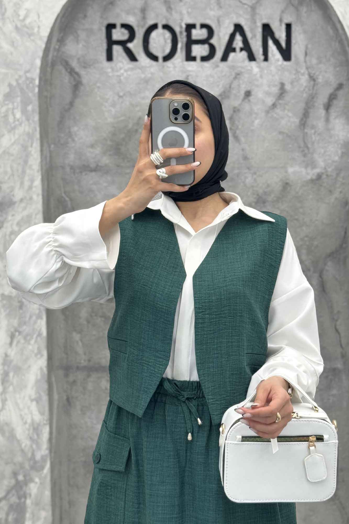 ست جلیقه و دامن شانتون تک جیب پاکتی