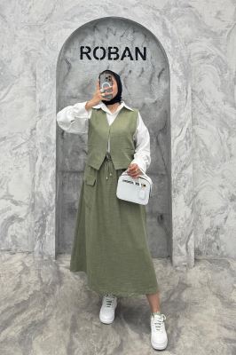 ست جلیقه و دامن شانتون تک جیب پاکتی