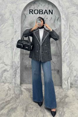 کت ژاکارد 4 دکمه مغزی دوزی طلایی