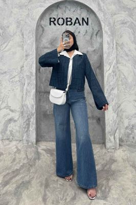 کت کراپ مینیمال ژاکارد مغزی دوزی