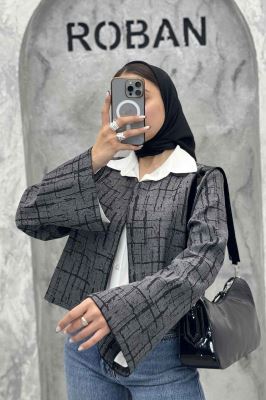 کت کراپ مینیمال ژاکارد مغزی دوزی