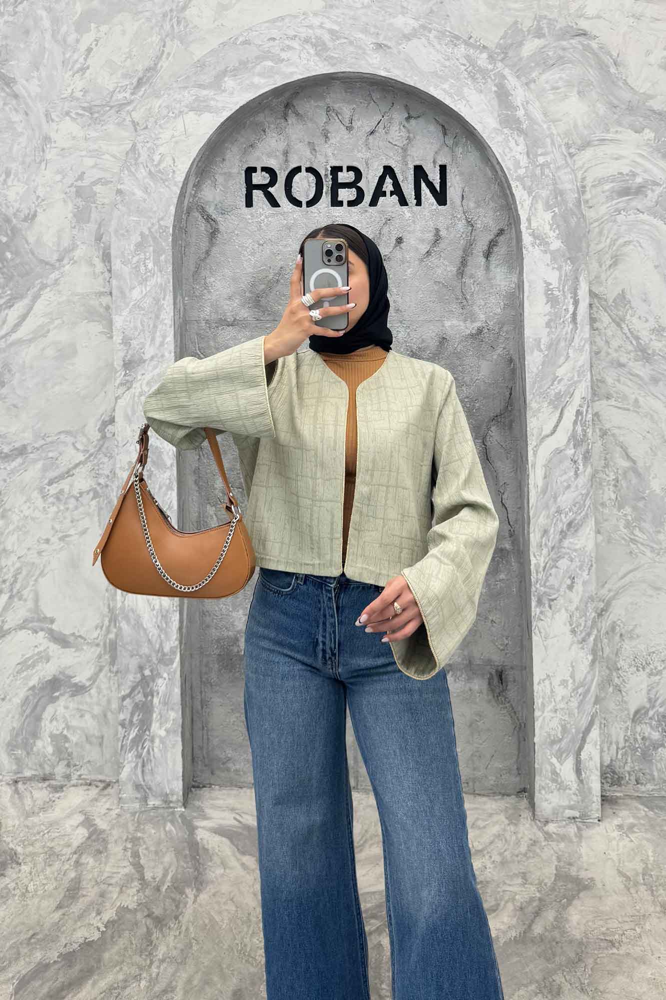 کت کراپ مینیمال ژاکارد مغزی دوزی