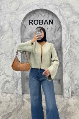 کت کراپ مینیمال ژاکارد مغزی دوزی