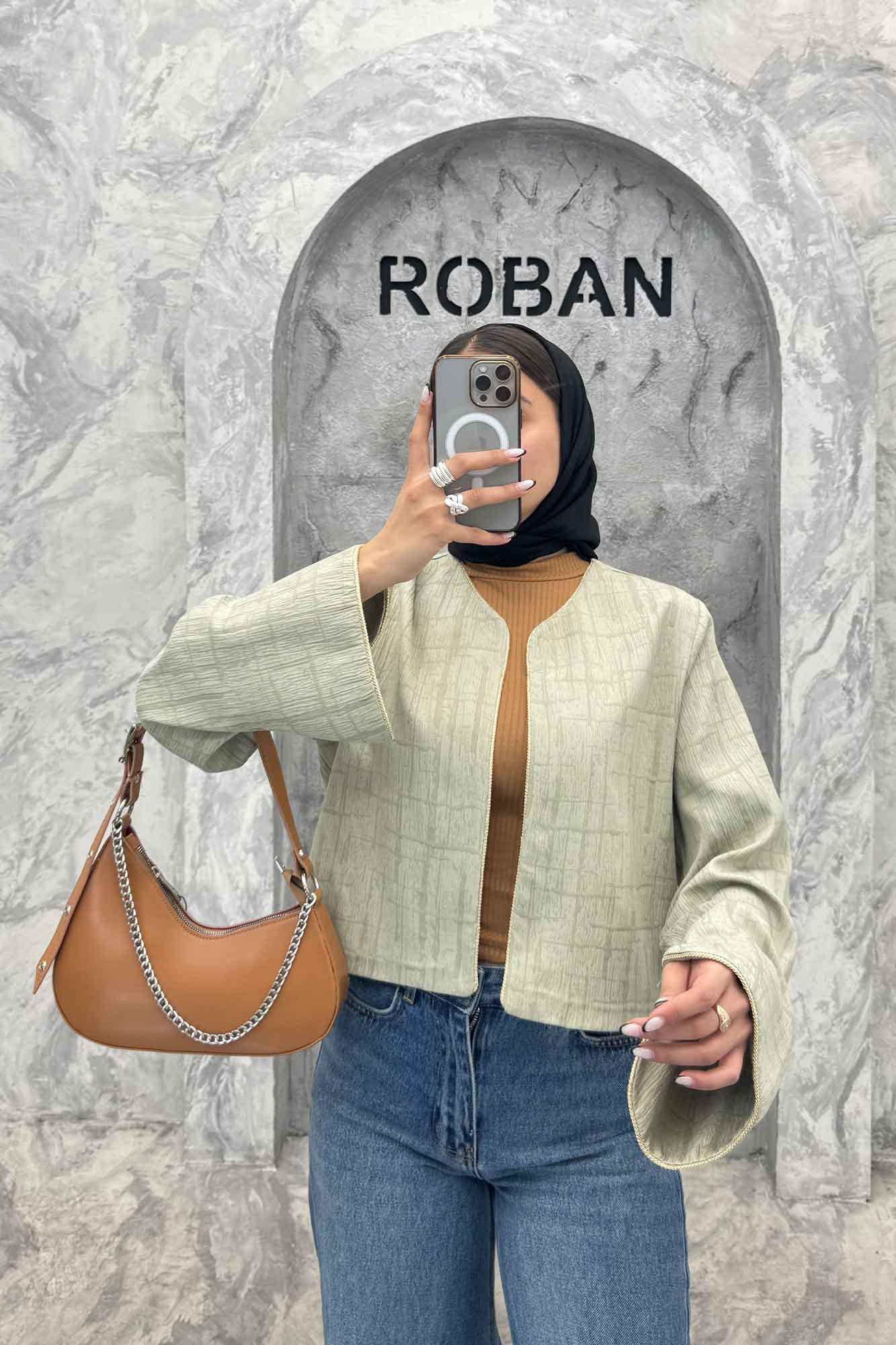 کت کراپ مینیمال ژاکارد مغزی دوزی