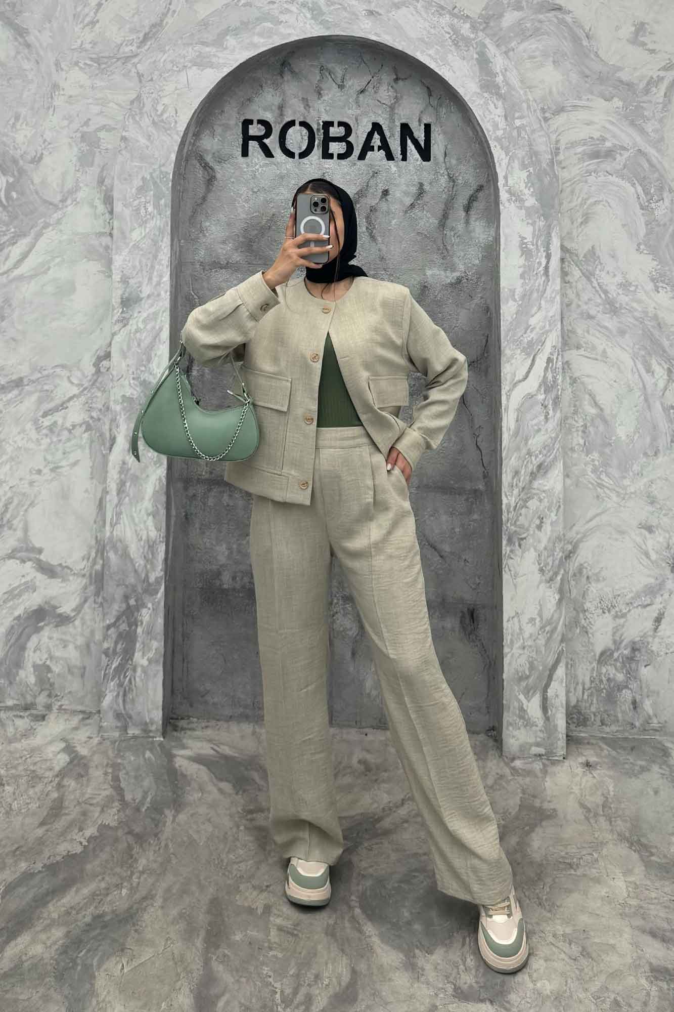 ست کت و شلوار یقه گرد شانتون تیدا