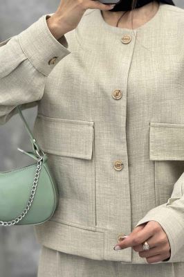 ست کت و شلوار یقه گرد شانتون تیدا