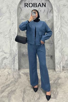 ست کت و شلوار یقه گرد شانتون تیدا