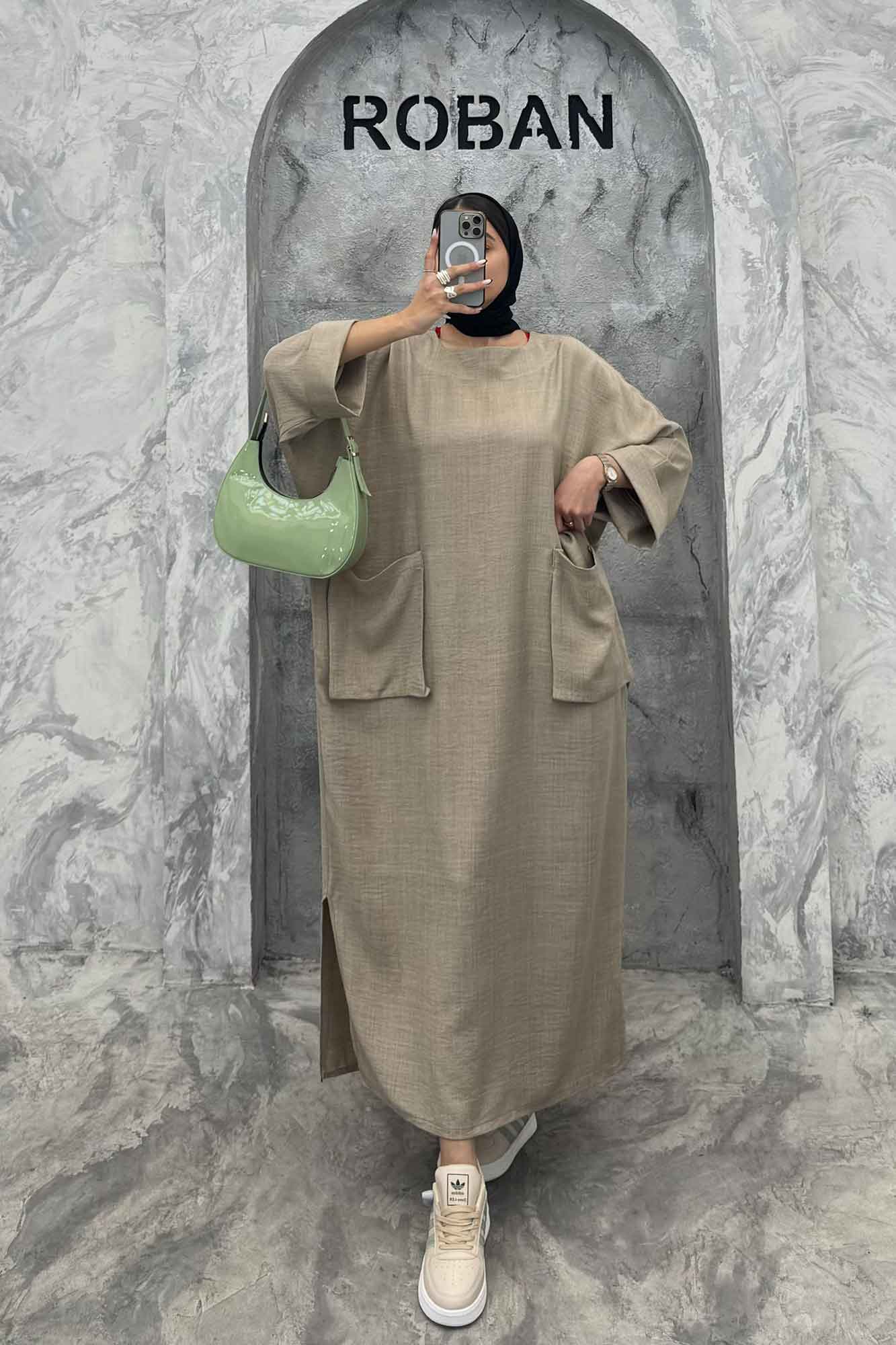 مانتو کفتان شانتون آستین سه رب دو جیب پاکتی