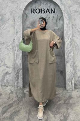 مانتو کفتان شانتون آستین سه رب دو جیب پاکتی