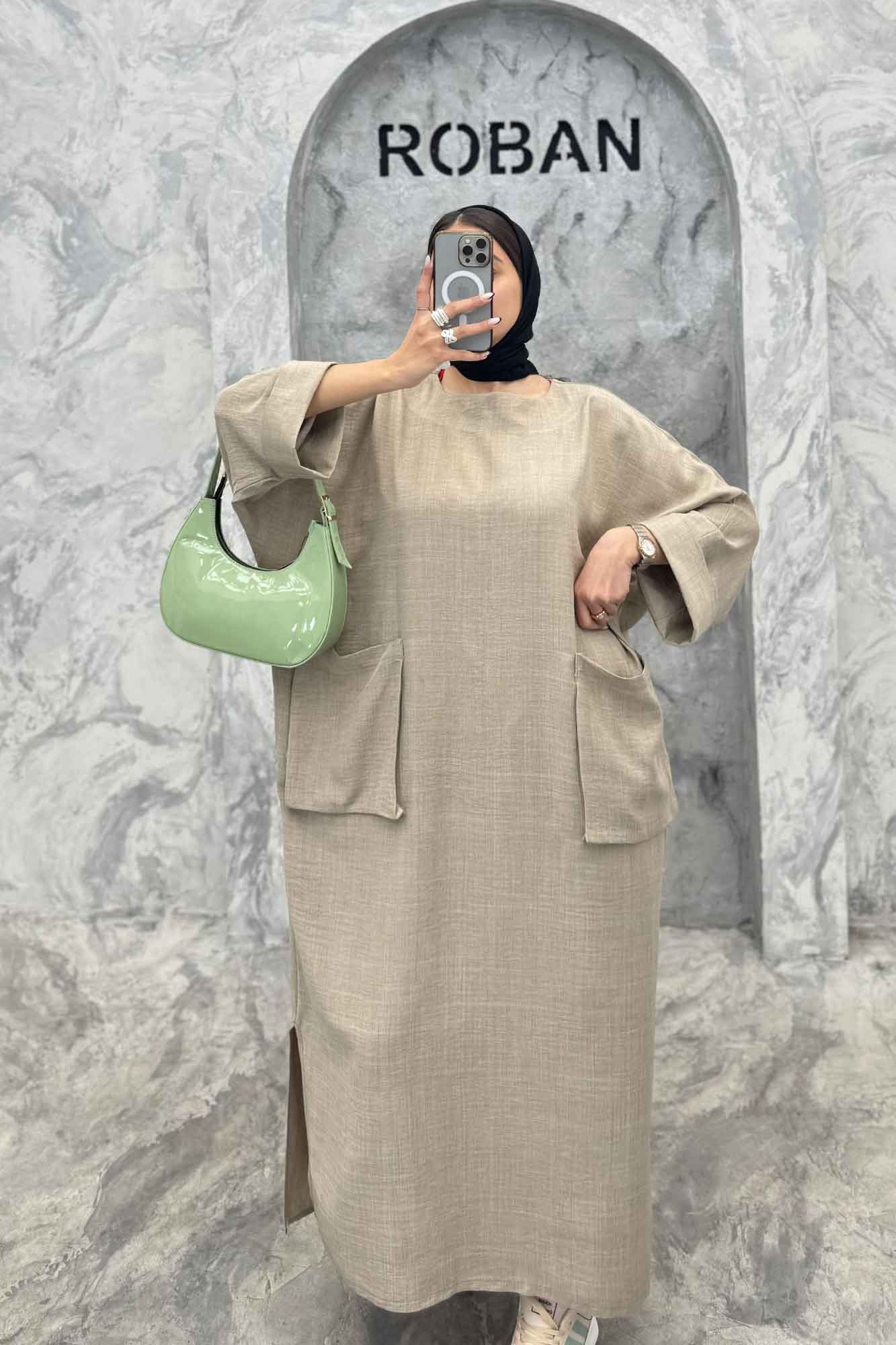 مانتو کفتان شانتون آستین سه رب دو جیب پاکتی