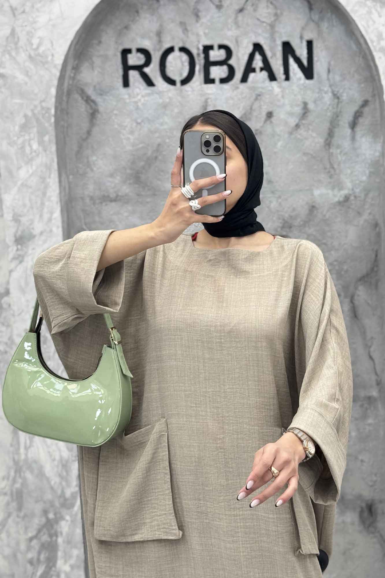 مانتو کفتان شانتون آستین سه رب دو جیب پاکتی