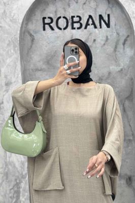 مانتو کفتان شانتون آستین سه رب دو جیب پاکتی