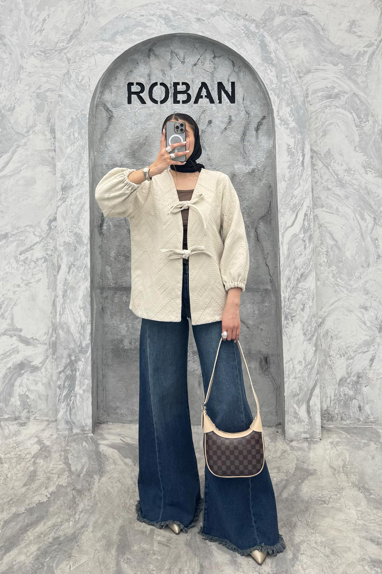 کت کتان ژاکارد جلو بنددار