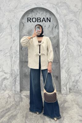 کت کتان ژاکارد جلو بنددار