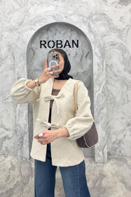 کت کتان ژاکارد جلو بنددار