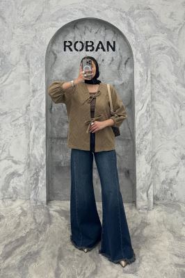 کت کتان ژاکارد جلو بنددار