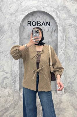 کت کتان ژاکارد جلو بنددار