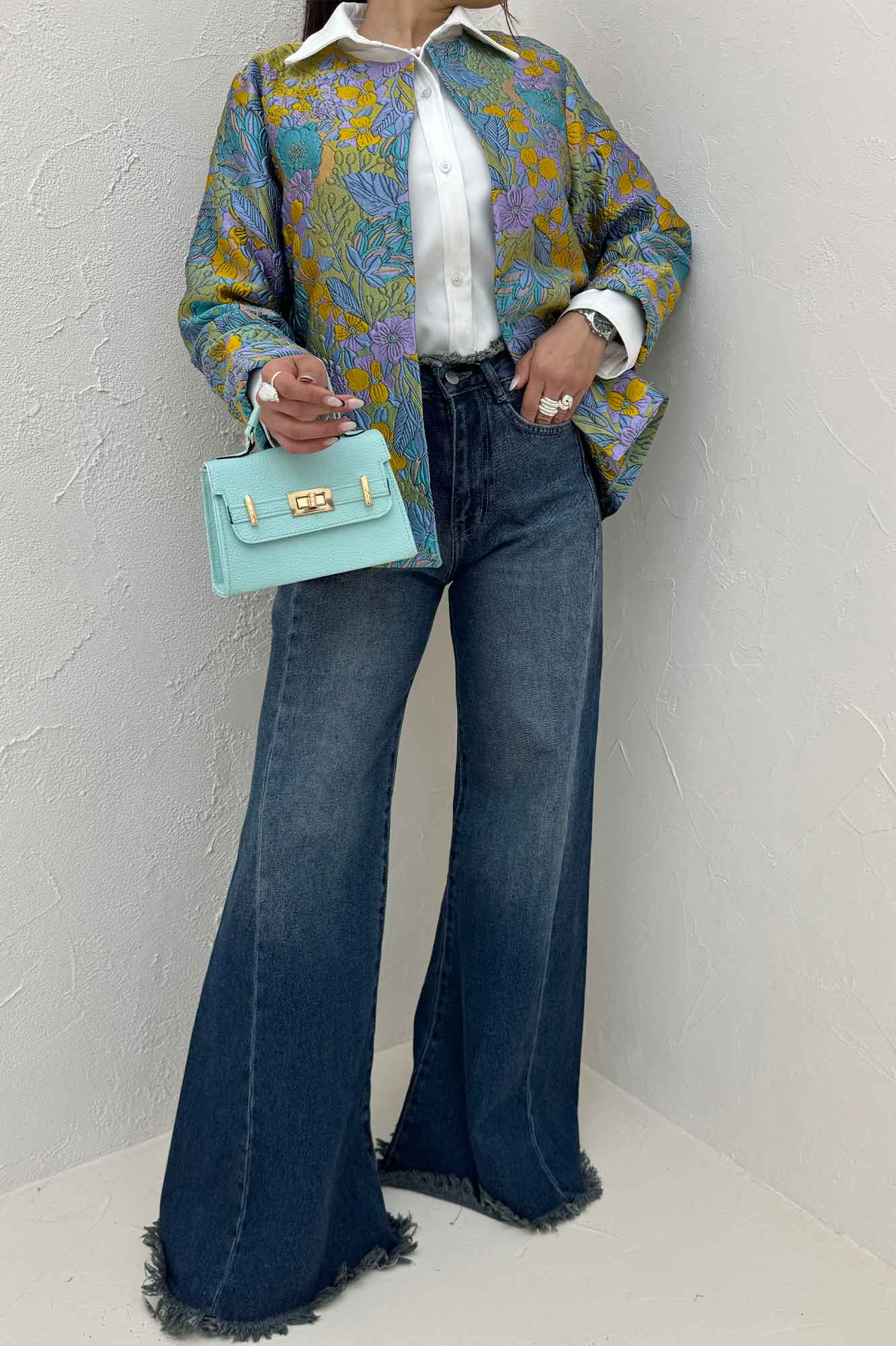 کت ژاکارد آبرنگی طرح گل