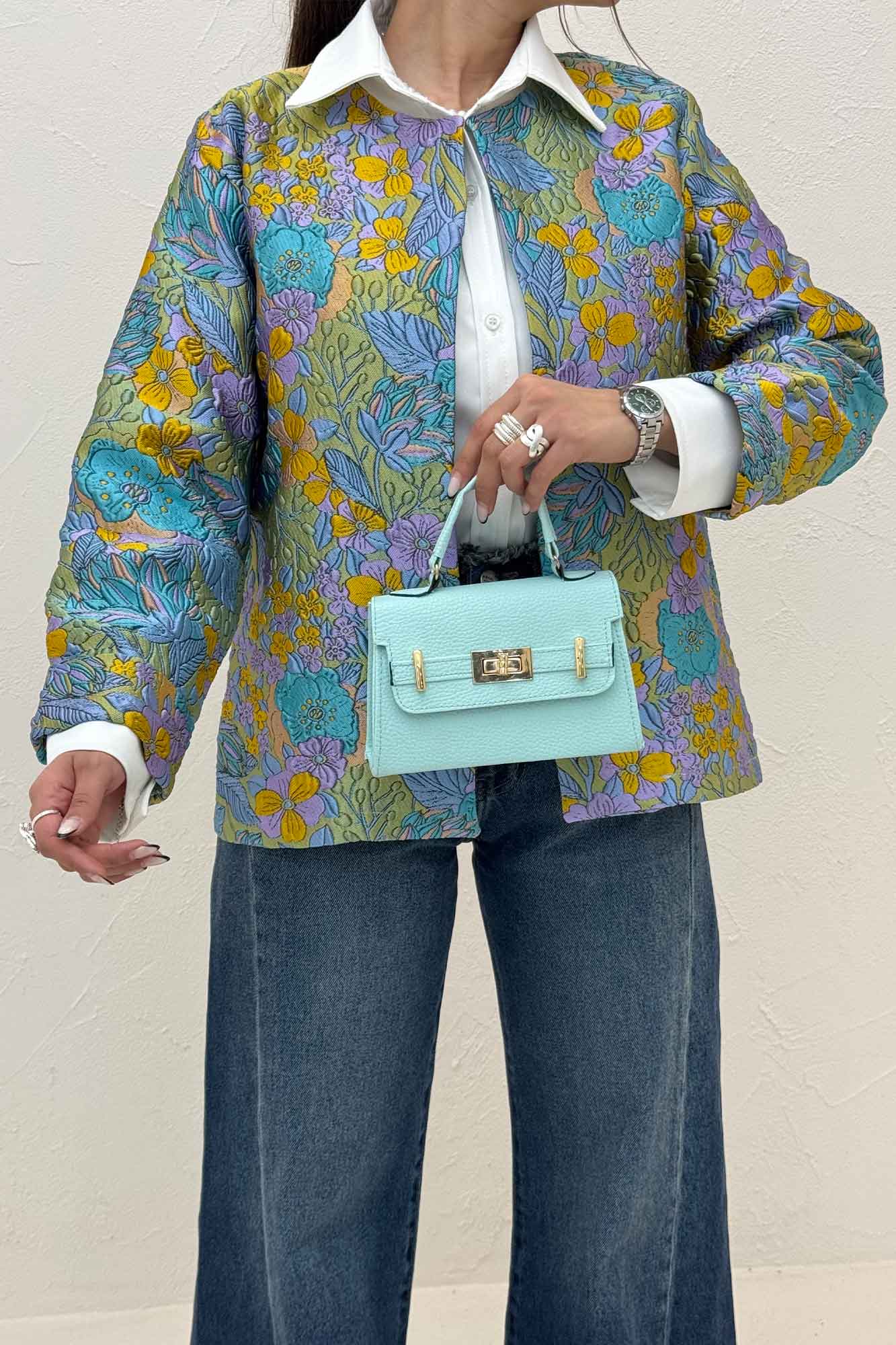 کت ژاکارد آبرنگی طرح گل