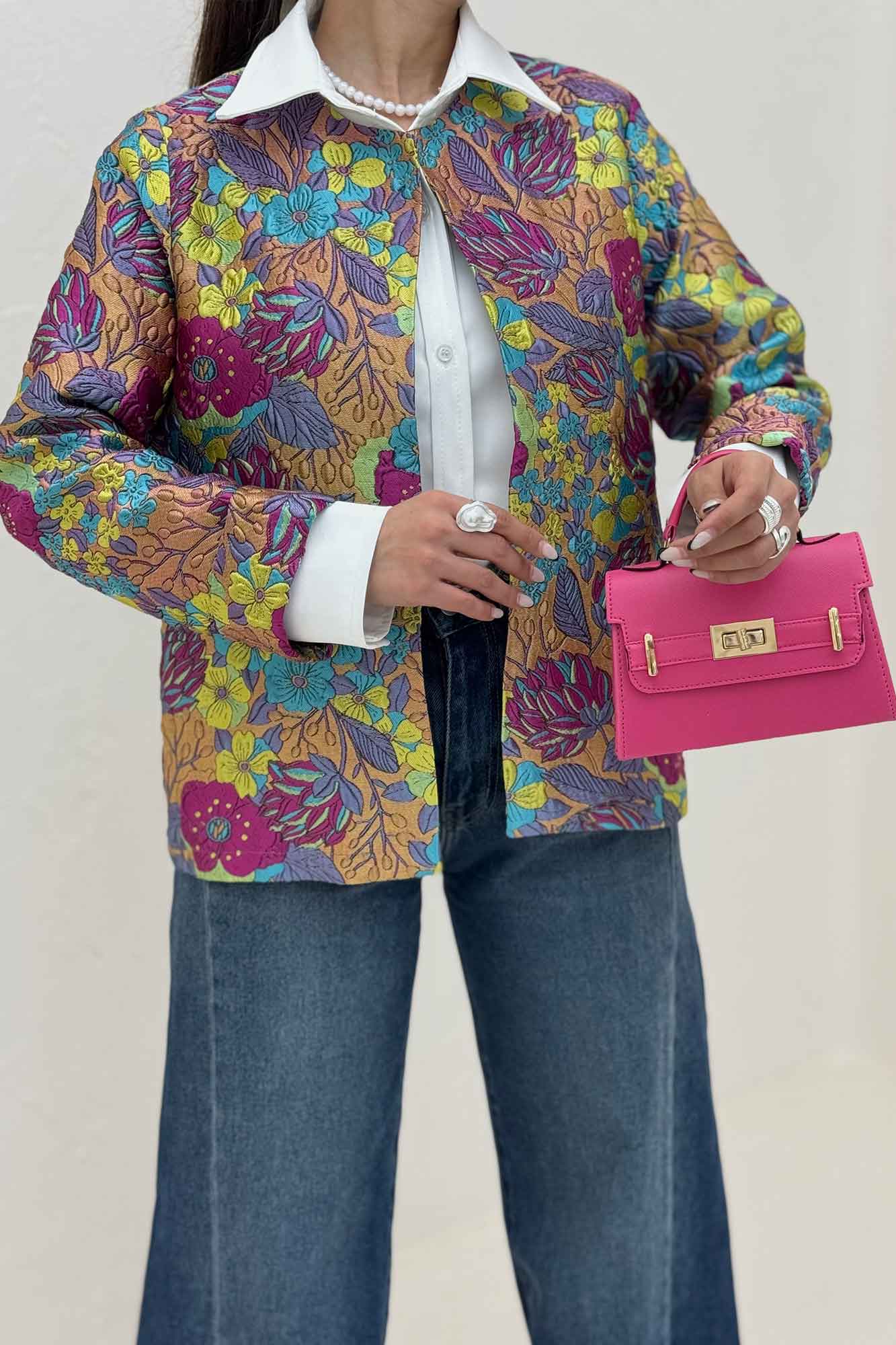 کت ژاکارد آبرنگی طرح گل