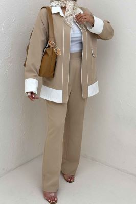 ست کت و شلوار مازراتی مغزی دوزی حاشیه سفید مگان