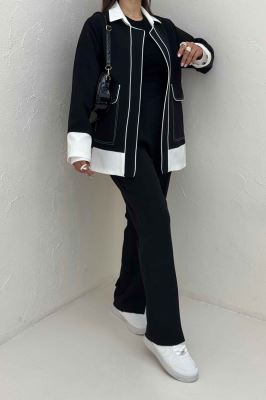 ست کت و شلوار مازراتی مغزی دوزی حاشیه سفید مگان