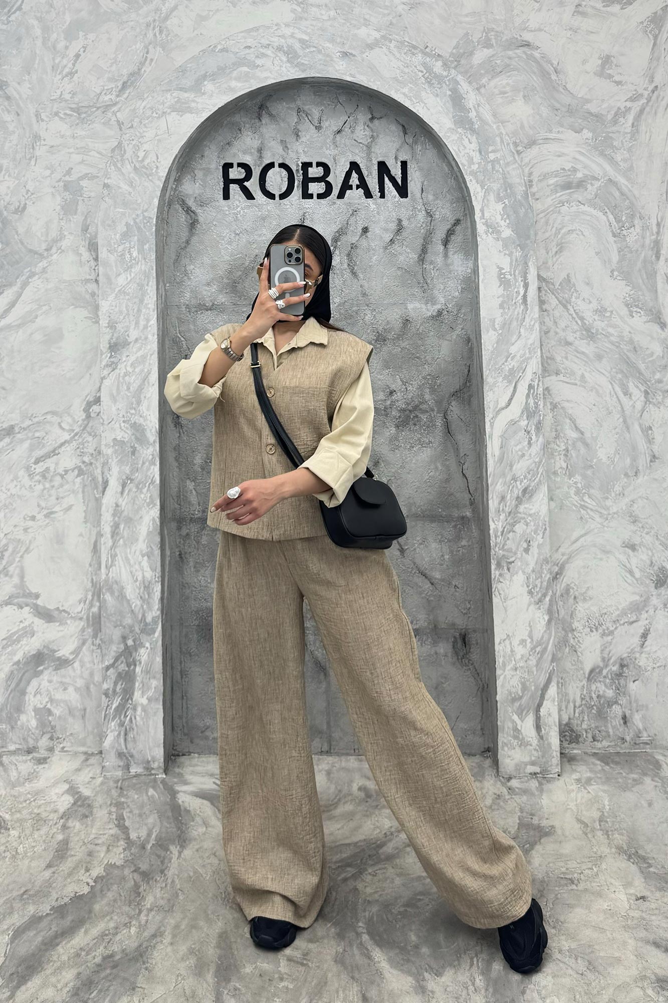 ست ژیله و شلوار شانتون تک جیب الیور