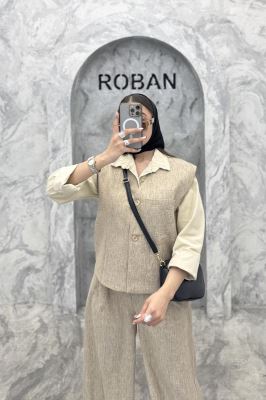 ست ژیله و شلوار شانتون تک جیب الیور