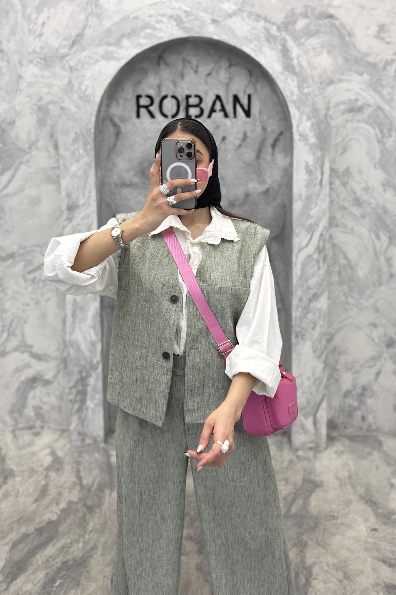 ست ژیله و شلوار شانتون تک جیب الیور