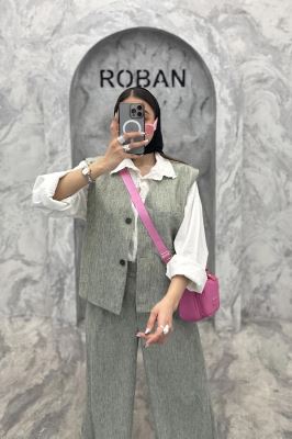 ست ژیله و شلوار شانتون تک جیب الیور