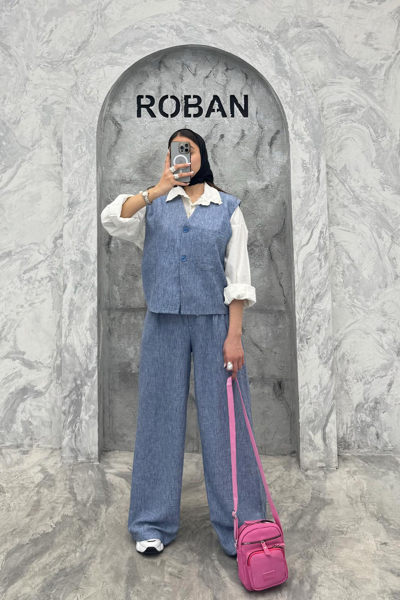 ست ژیله و شلوار شانتون تک جیب الیور