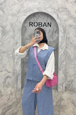 ست ژیله و شلوار شانتون تک جیب الیور