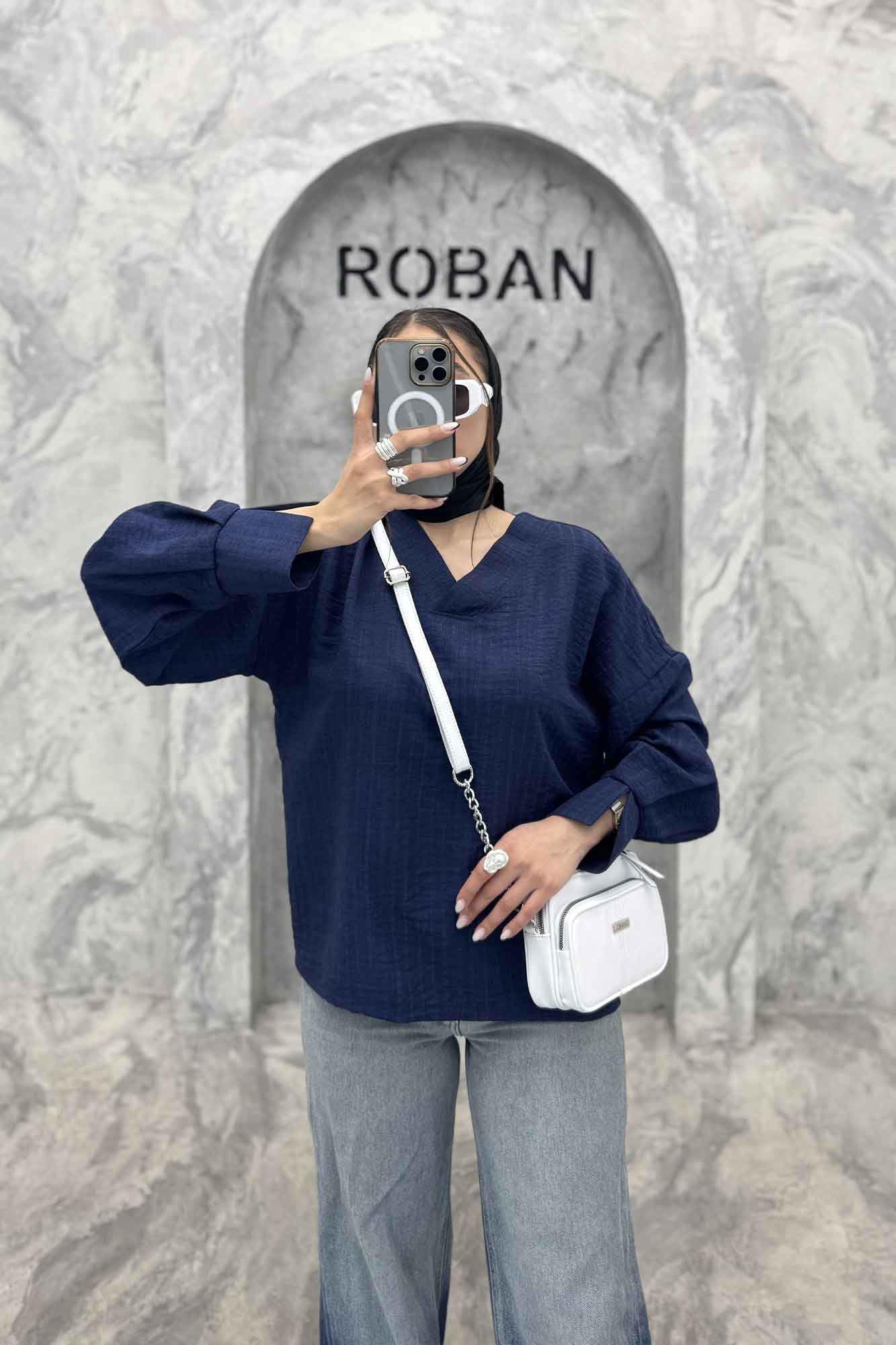 بلور یقه هفت شانتون راه راه آستین چاکدار