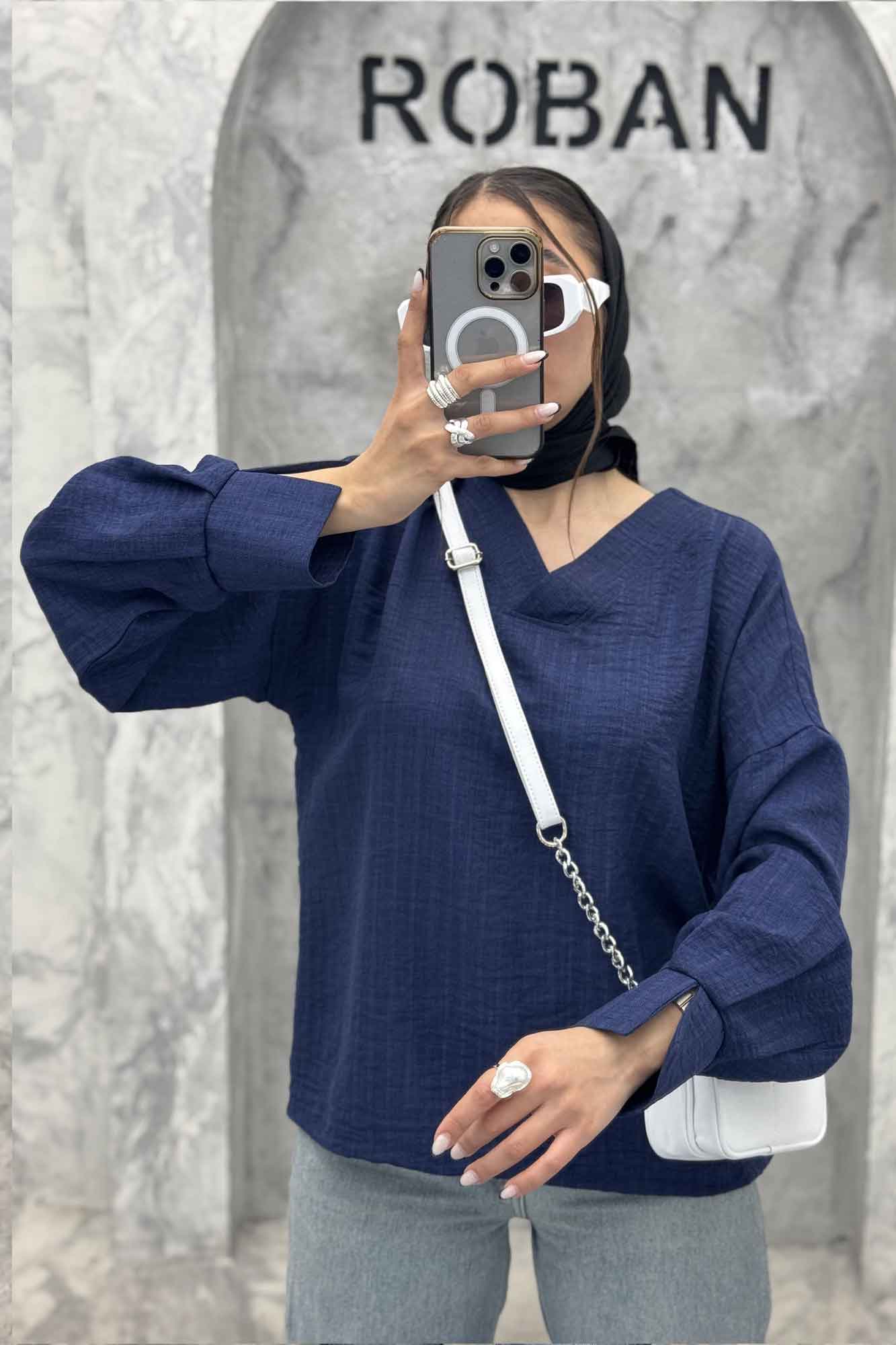 بلور یقه هفت شانتون راه راه آستین چاکدار