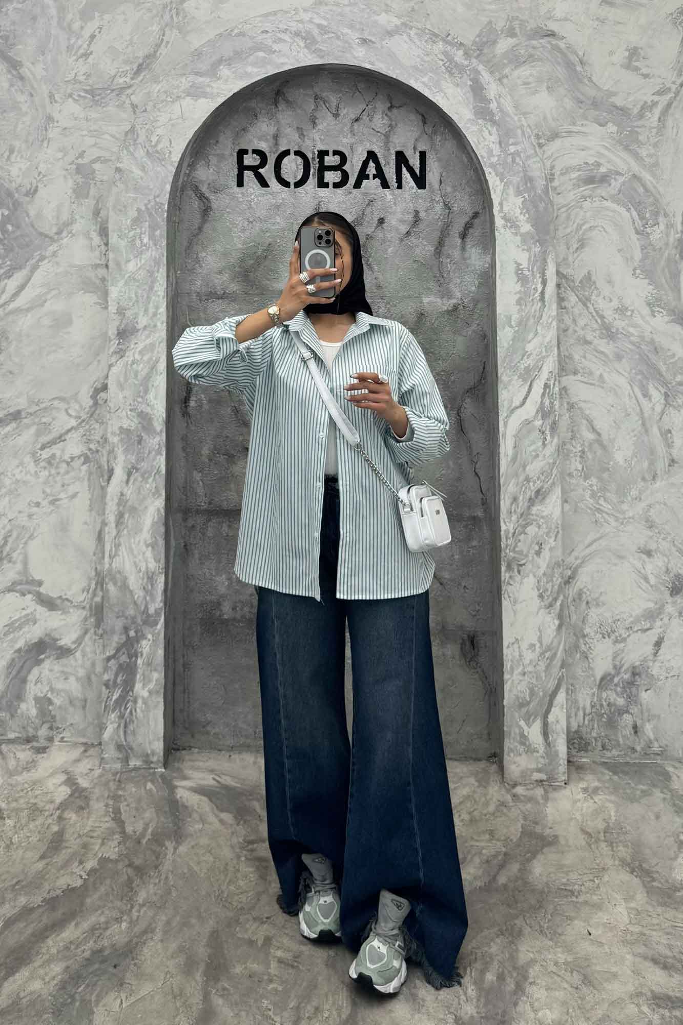 شومیز مانتویی تک جیب راه راه 