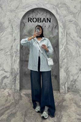 شومیز مانتویی تک جیب راه راه 