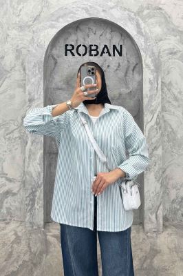 شومیز مانتویی تک جیب راه راه 