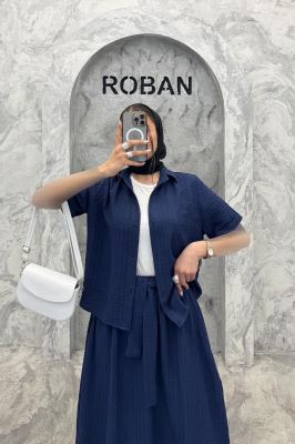 ست بلوز و دامن شانتون راه راه مروا