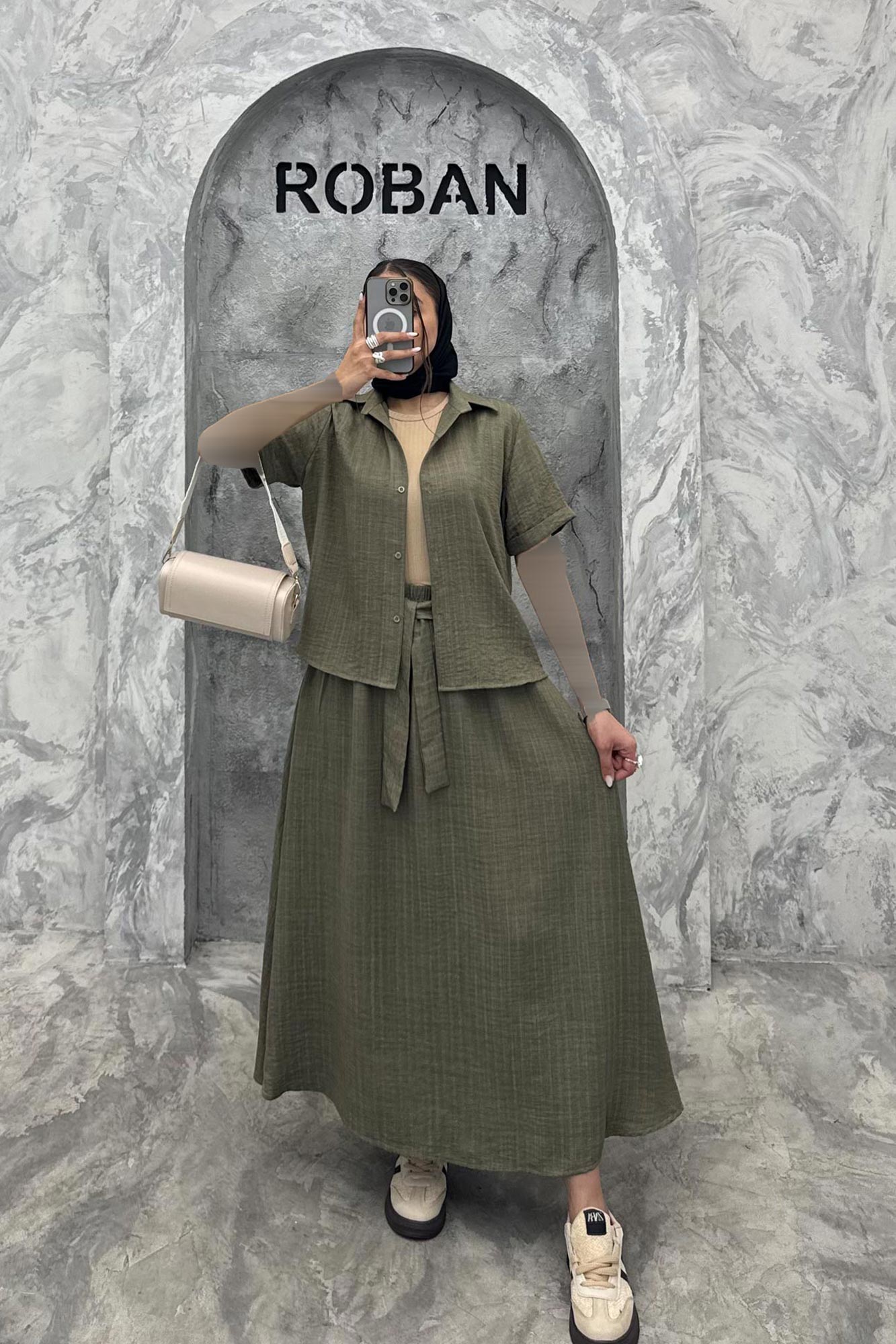 ست بلوز و دامن شانتون راه راه مروا