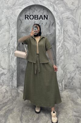 ست بلوز و دامن شانتون راه راه مروا