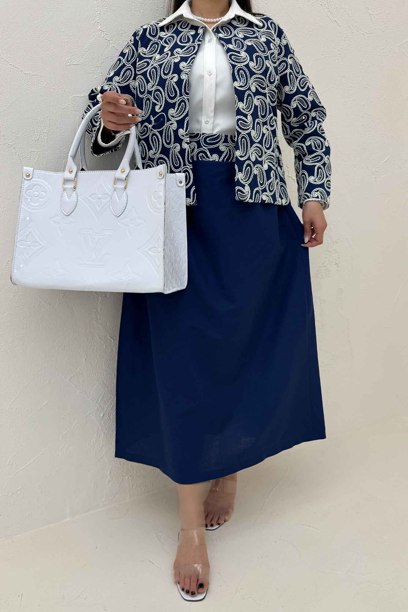 کت و دامن لینن سوزن دوزی