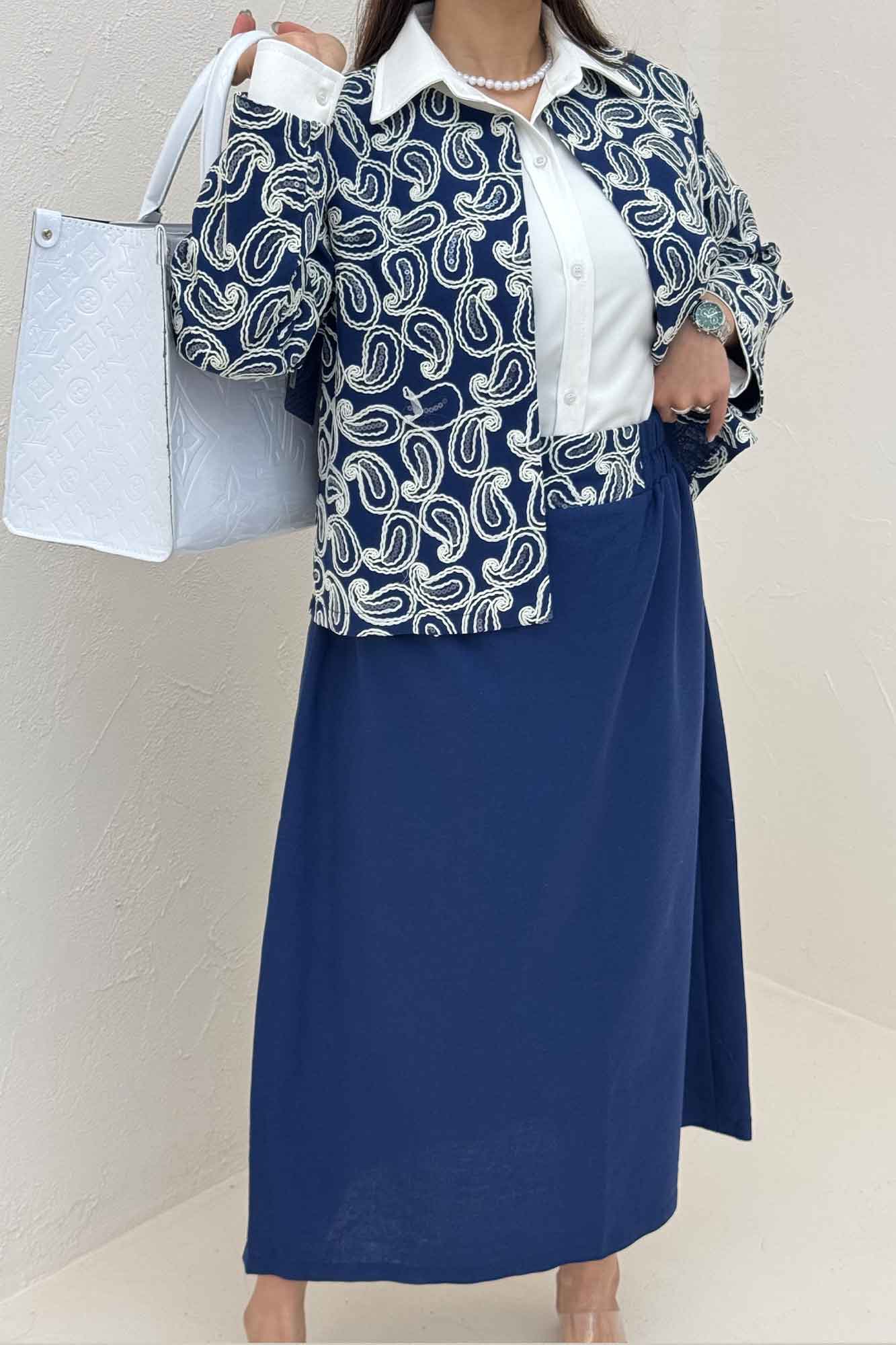 کت و دامن لینن سوزن دوزی