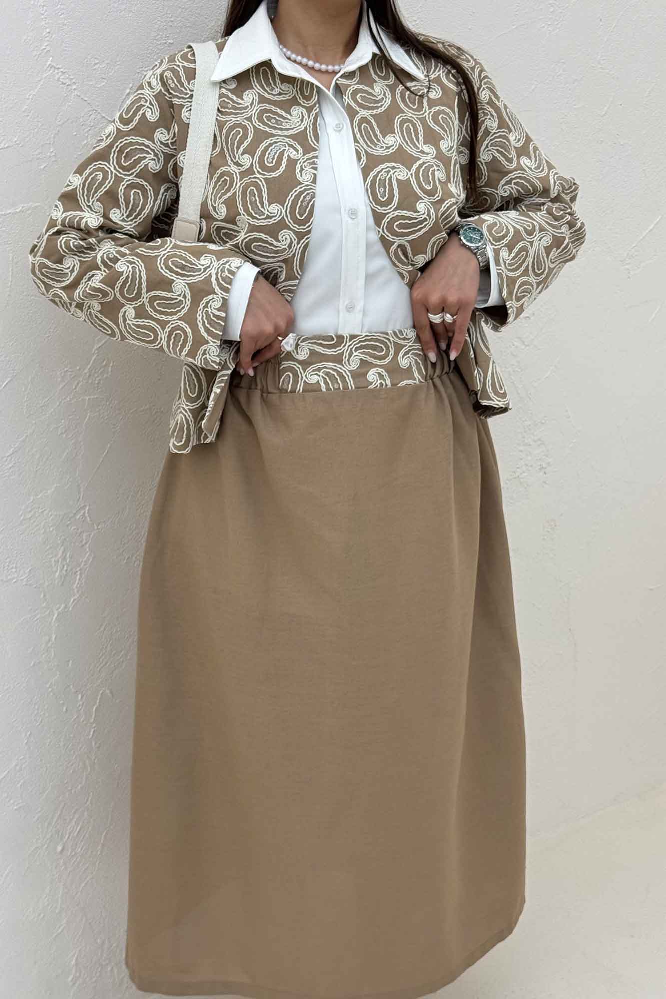 کت و دامن لینن سوزن دوزی