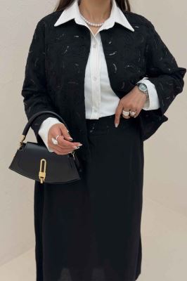 کت و دامن لینن سوزن دوزی