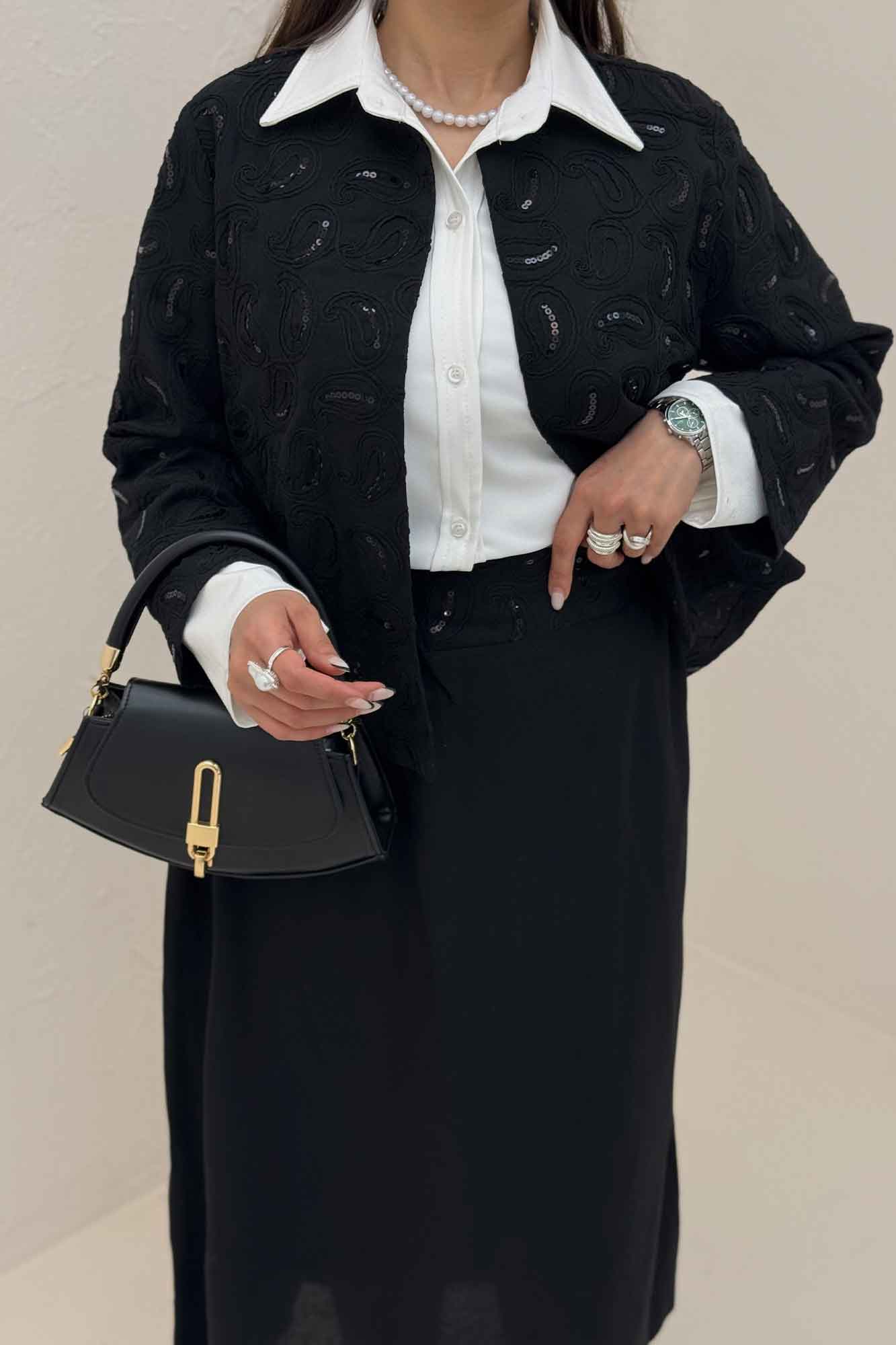 کت و دامن لینن سوزن دوزی