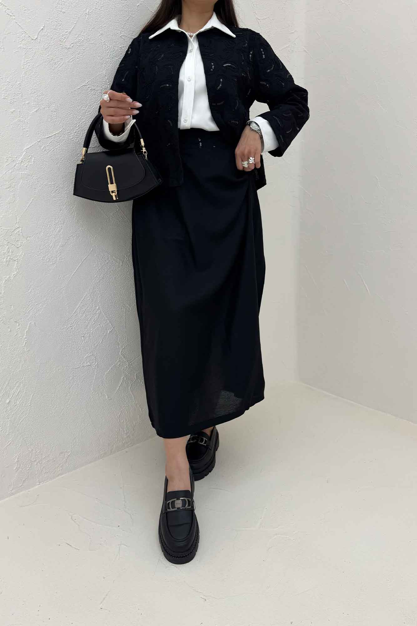 کت و دامن لینن سوزن دوزی