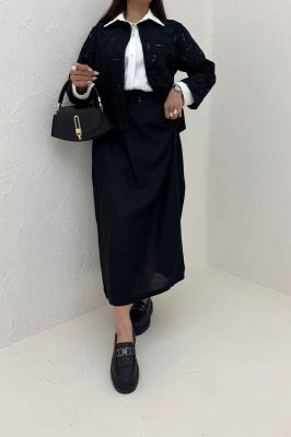 کت و دامن لینن سوزن دوزی