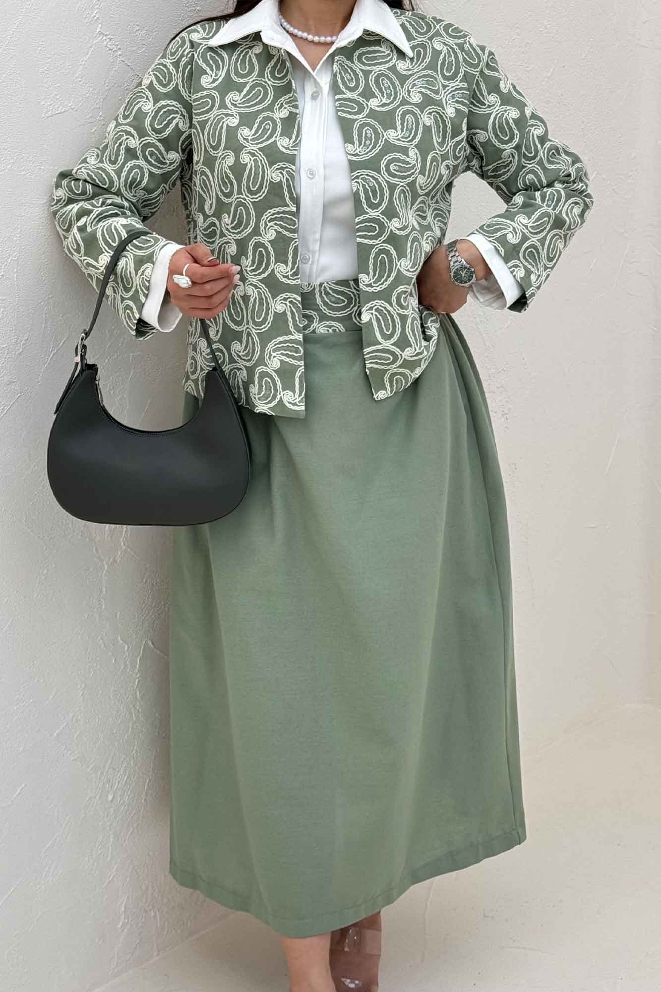 کت و دامن لینن سوزن دوزی