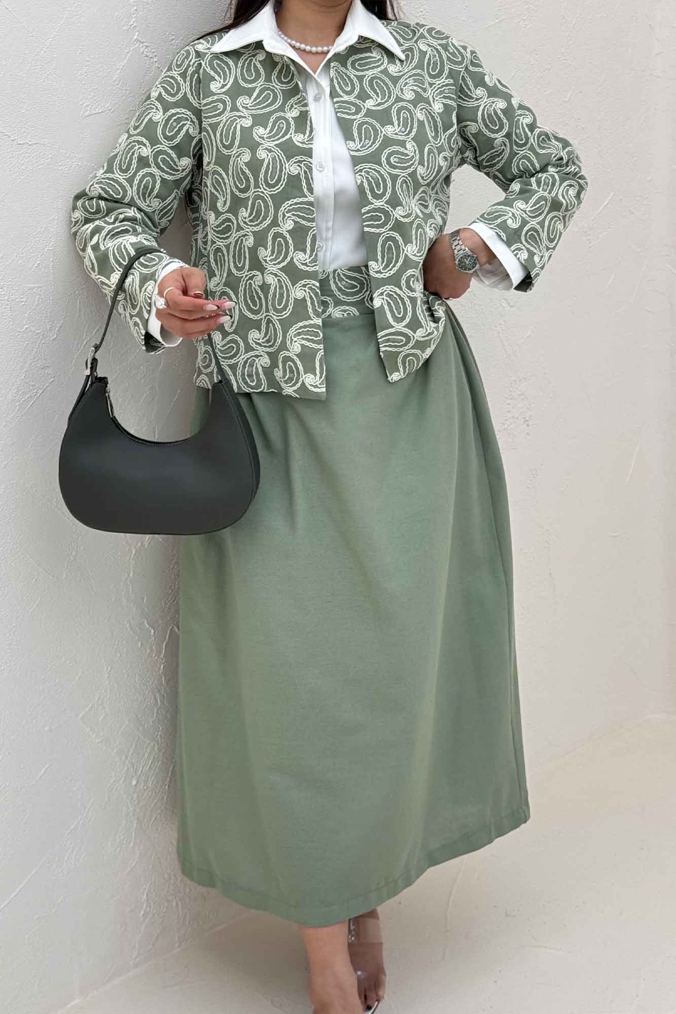 کت و دامن لینن سوزن دوزی