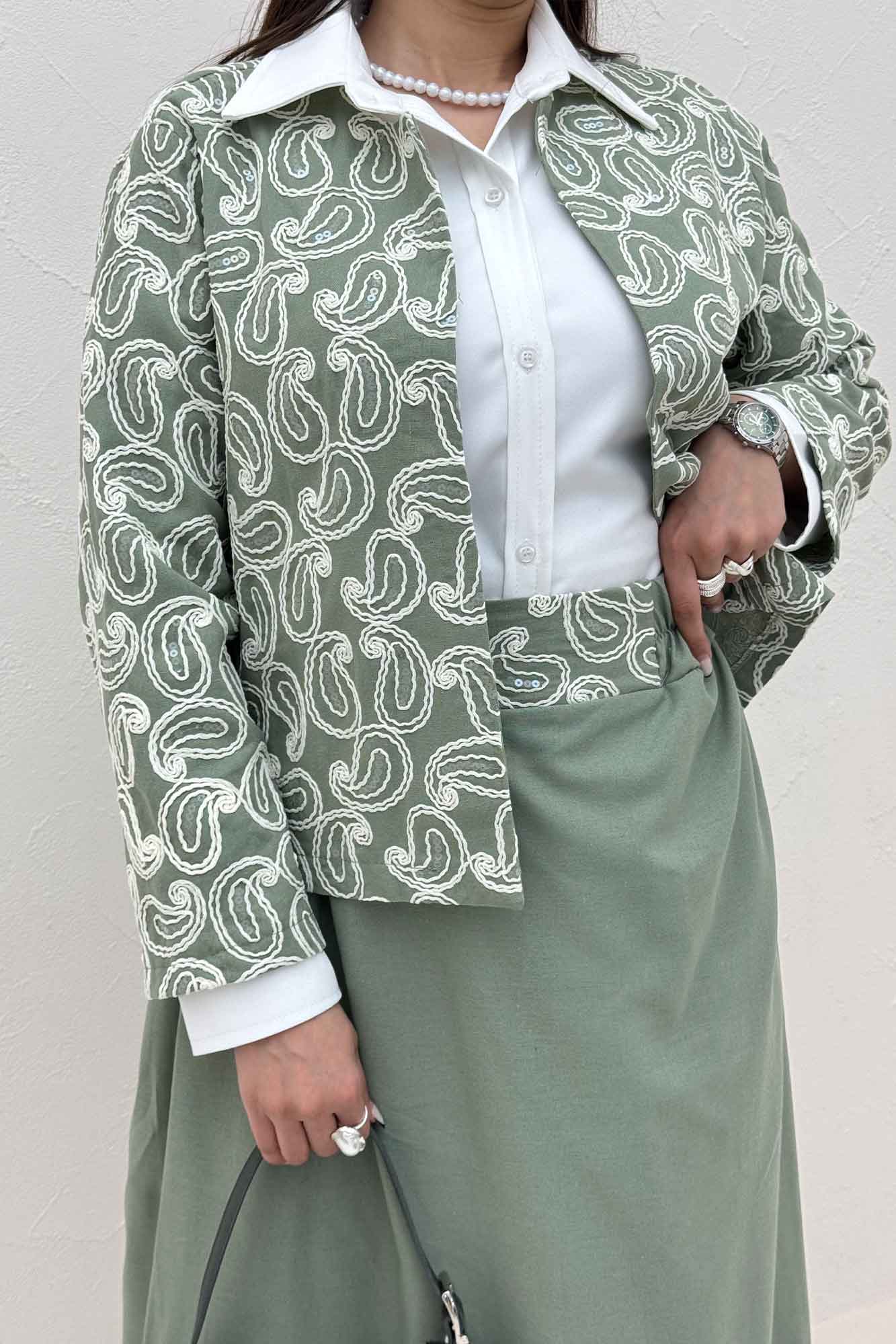 کت و دامن لینن سوزن دوزی